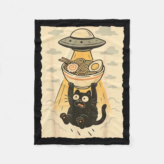 Cobertor De Velo Funny Black Cat Ufo Ramen Alien Abduction Graphic  (Frente)