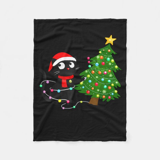 Cobertor De Velo Funny Black Cat What_ Christmas Tree Funny Cat Lov (Frente)