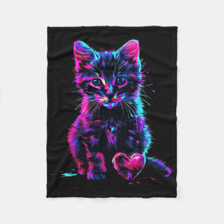Cobertor De Velo Funny Blacklight Glitch Art Cute Cat Kitten Valent