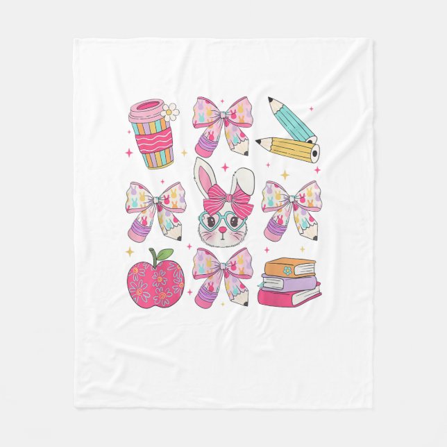 Cobertor De Velo Funny Bunny Coquette Bow Rabbit Teacher Easter Ret (Frente)