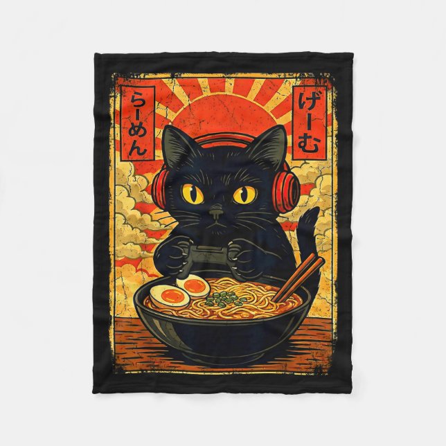 Cobertor De Velo Funny Cat Gamer Men Anime Kawaii Gaming Headset Ca (Frente)