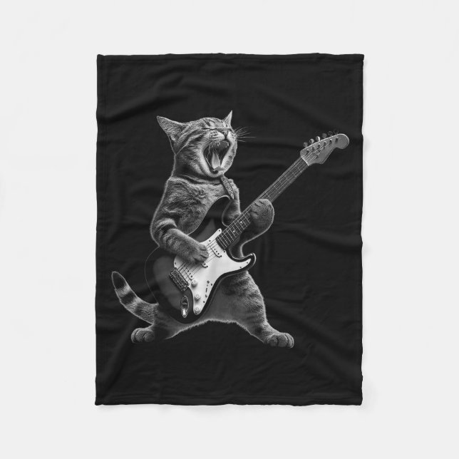 Cobertor De Velo Funny Cat Playing Guitar Rock And Roll Men Women K (Frente)