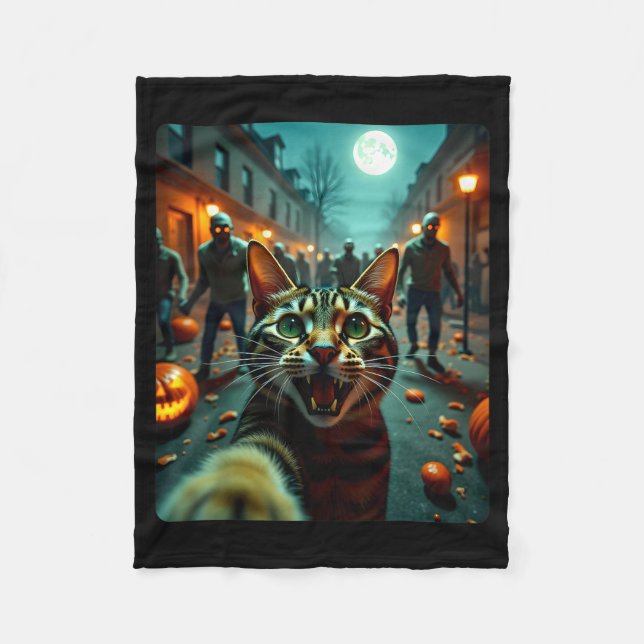 Cobertor De Velo Funny Cat Selfie Halloween Zombies Humor  (Frente)