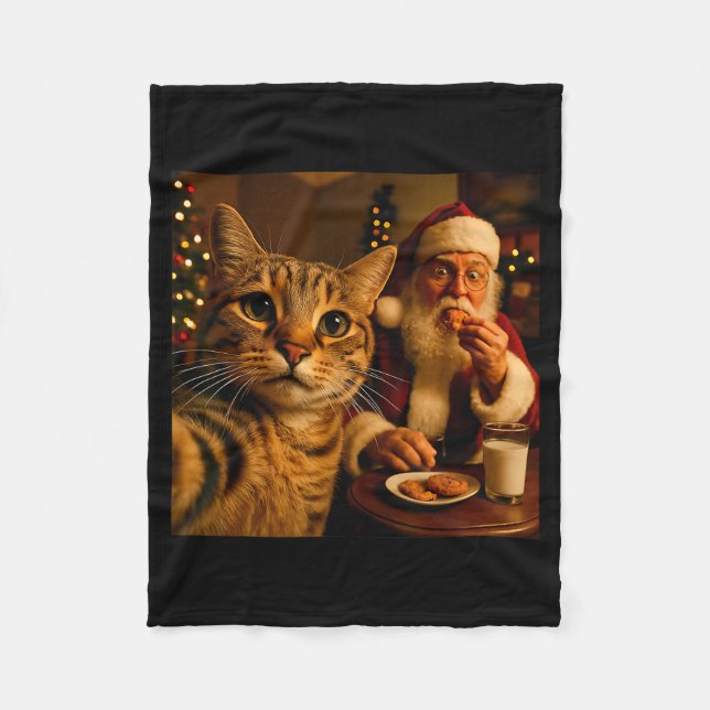 Cobertor De Velo Funny Cat Selfie With Santa Claus Christmas Meme  (Frente)