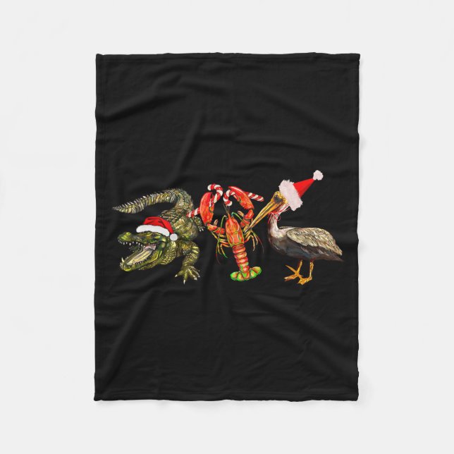 Cobertor De Velo Funny Christmas Alligator Pelican Crawfish Holiday (Frente)