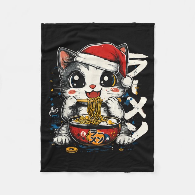 Cobertor De Velo Funny Christmas Santa Cat Ramen Japanese Kawaii An (Frente)