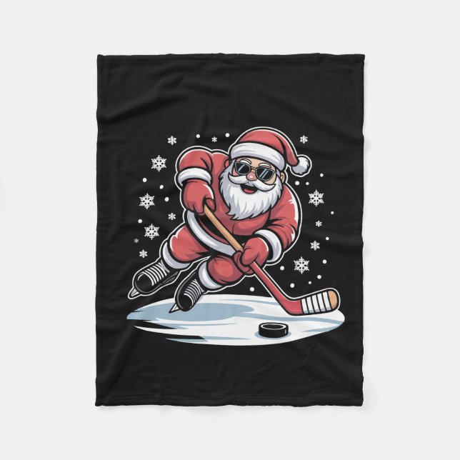 Cobertor De Velo Funny Christmas Santa Playing Ice Hockey Xmas  (Frente)