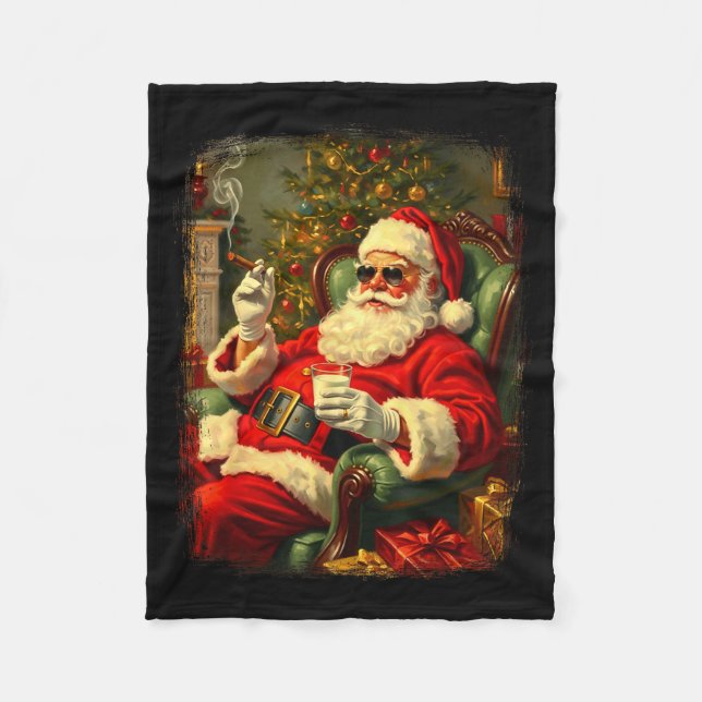 Cobertor De Velo Funny Cool Sungles Cigar And Milk Santa Christmas  (Frente)
