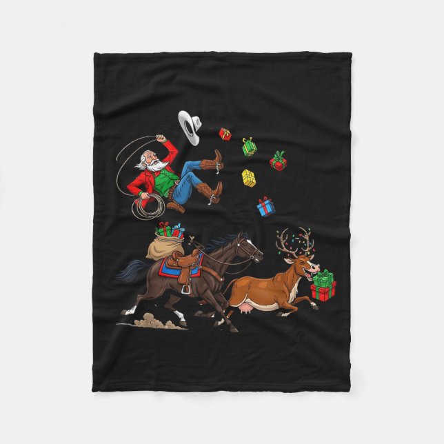 Cobertor De Velo Funny Cowboy Santa Christmas Holiday Western Style (Frente)