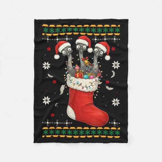Cobertor De Velo Funny Emu Bird In Xmas Socks Lights Christmas  (Frente)