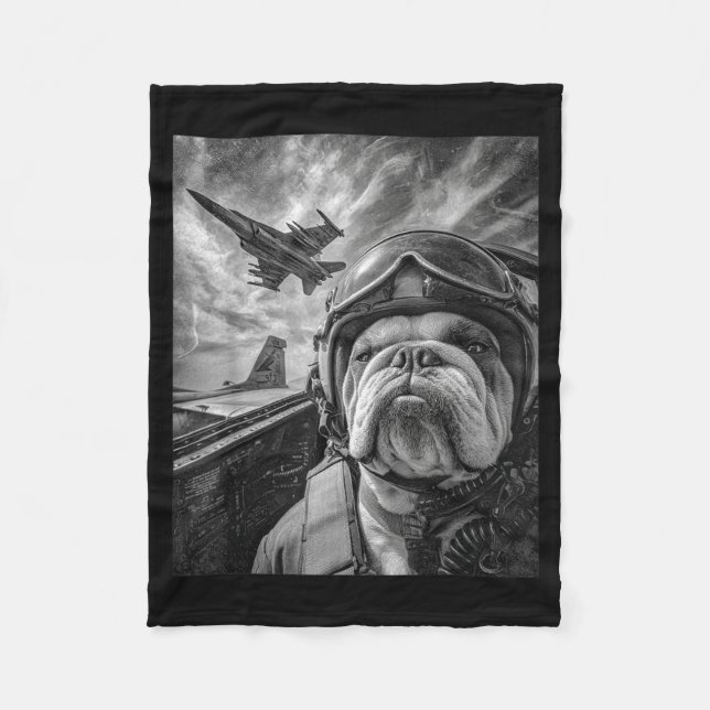 Cobertor De Velo Funny English Bulldog Selfie Fighter Jet Lot Aviat (Frente)