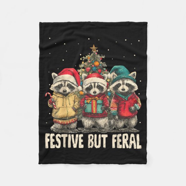 Cobertor De Velo Funny Feral But Festive Christmas Raccoons Xmas Ho (Frente)