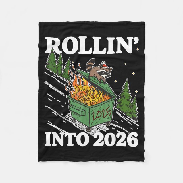 Cobertor De Velo Funny Feral Raccoon Rollin' Into 2026 Happy New Ye (Frente)