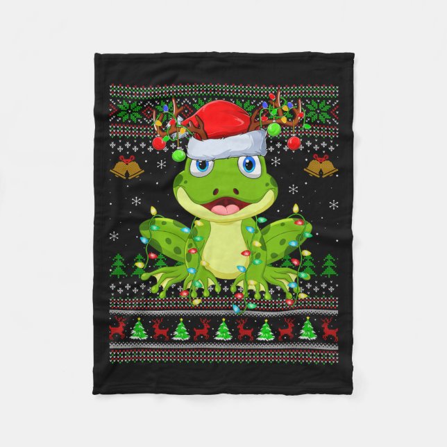 Cobertor De Velo Funny Frog Ugly Christmas Sweaters Holiday Santa C (Frente)