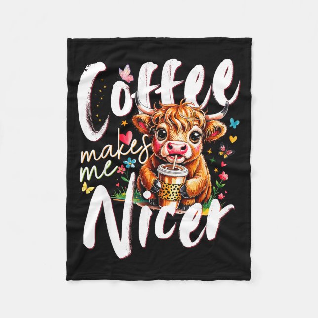 Cobertor De Velo Funny Highland Cow Coffee Makes Me Nicer Quote Hum (Frente)