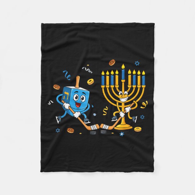 Cobertor De Velo Funny Hockey Dreidel Menorah Hanukkah Kids Womens  (Frente)