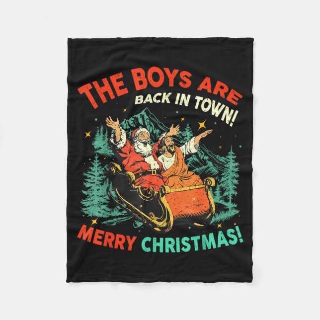 Cobertor De Velo Funny Jesus Santa The Boys Are Back In Town Merry  (Frente)