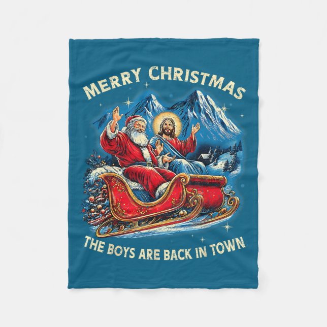 Cobertor De Velo Funny Jesus Santa The Boys Are Back In Town Merry  (Frente)