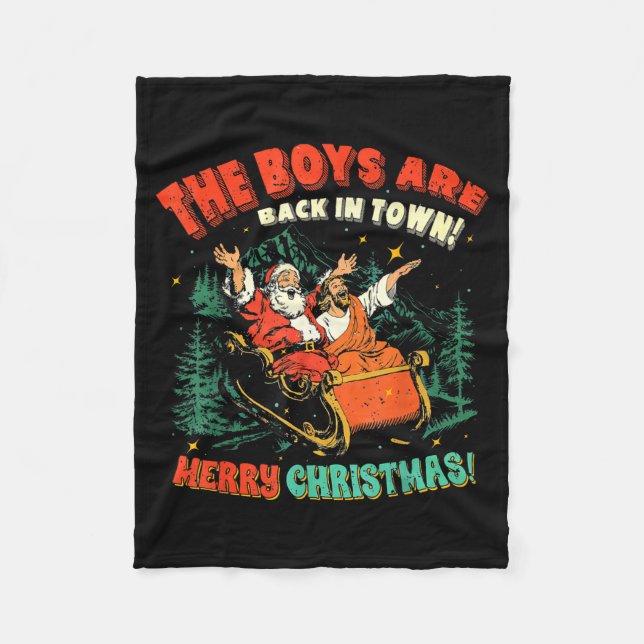 Cobertor De Velo Funny Jesus Santa The Boys Are Back In Town Merry  (Frente)
