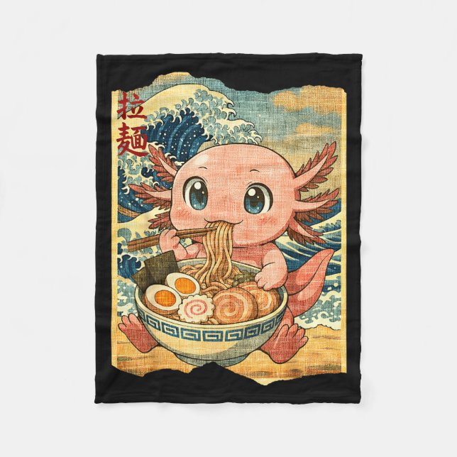 Cobertor De Velo Funny Kawaii Axolotl Ramen Noodle Bowl Japanese Wa (Frente)