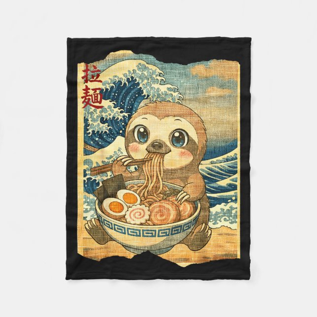 Cobertor De Velo Funny Kawaii Sloth Ramen Noodle Bowl Japanese Wave (Frente)