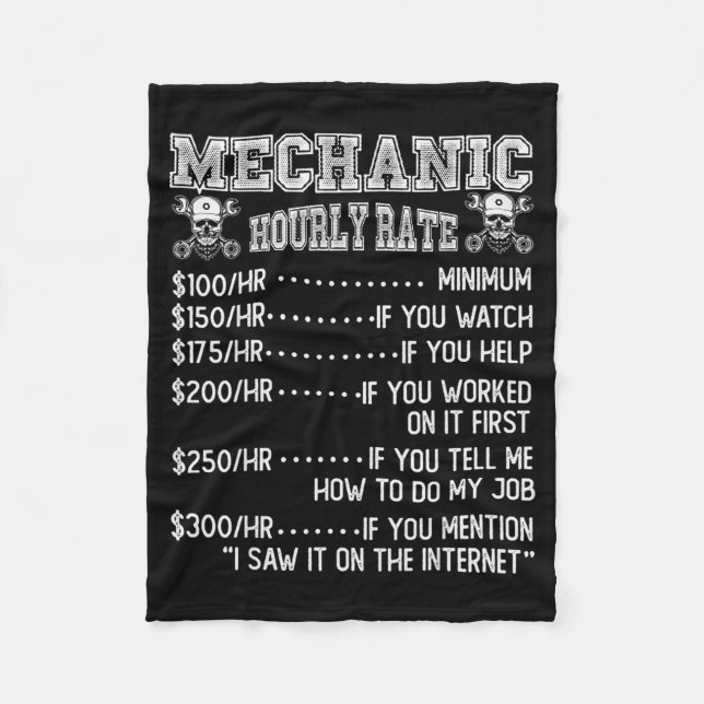 Cobertor De Velo Funny Mechanic Hourly Rate Joke Design  (Frente)
