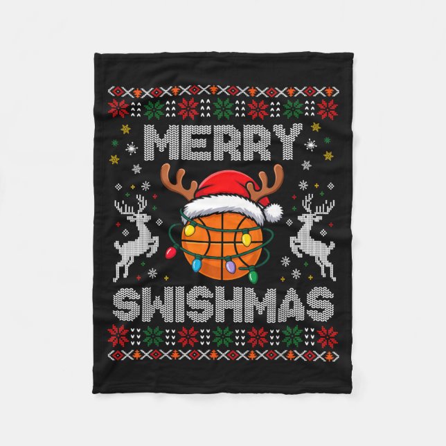 Cobertor De Velo Funny Merry Swishmas Basketball Christmas Reindeer (Frente)