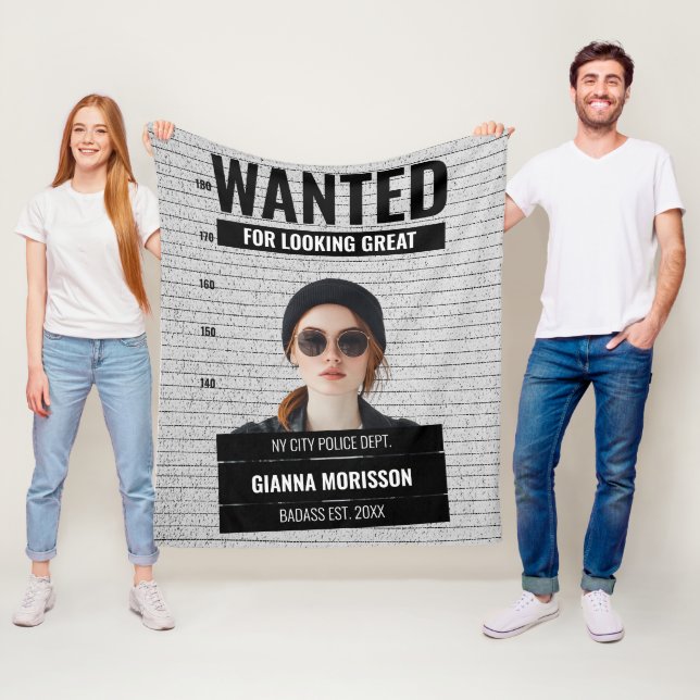 Cobertor De Velo Funny Mugshot Wanted Custom Name & Text  (In Situ)