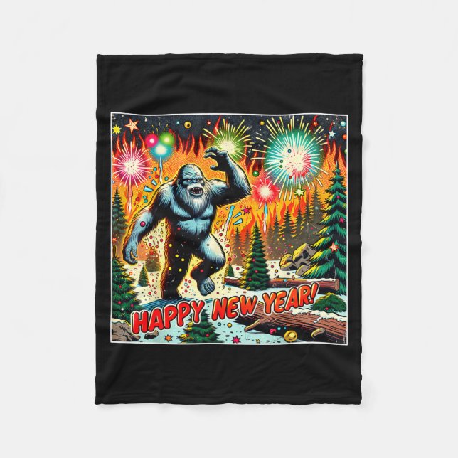 Cobertor De Velo Funny New Years Eve 2024 Bigfoot And Fireworks Hum (Frente)