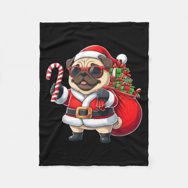 Cobertor De Velo Funny Pug Christmas Santa Outfit Xmas Mom Dad Kids (Frente)