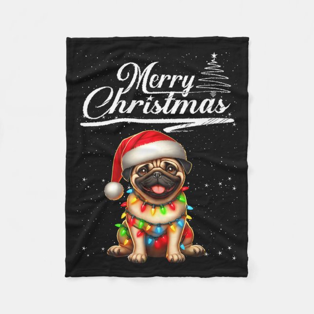 Cobertor De Velo Funny Pug Dog Christmas Lights Santa Hat Candy Can (Frente)