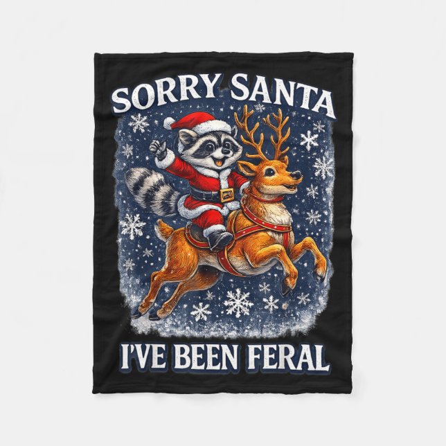 Cobertor De Velo Funny Raccoon Riding Reindeer Sorry Santa Christma (Frente)