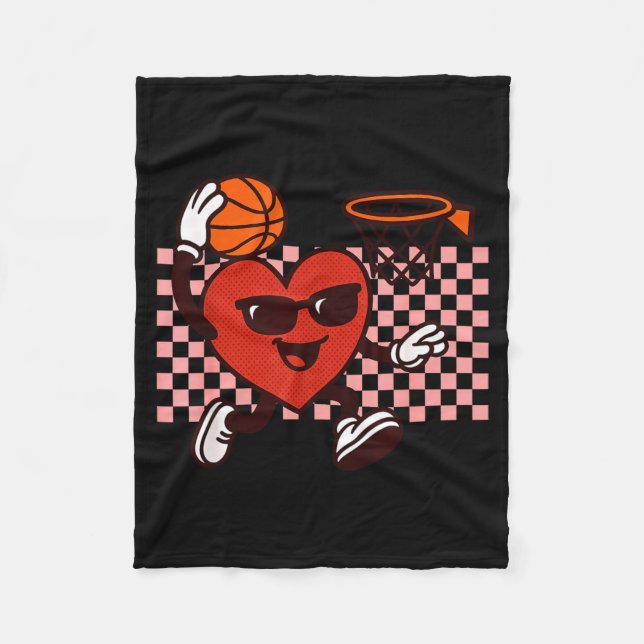 Cobertor De Velo Funny Retro Heart Graphic Basketball Player Kids V (Frente)