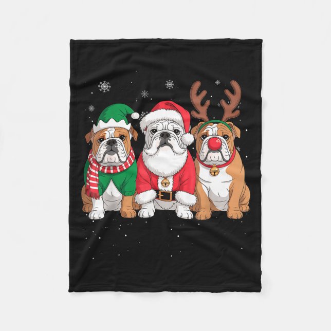Cobertor De Velo Funny Santa Reindeer English Bulldog Dog Women Men (Frente)