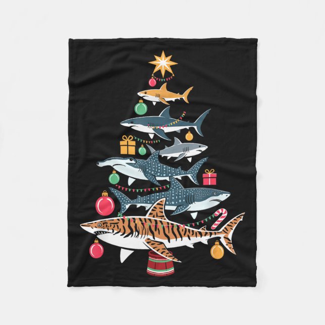 Cobertor De Velo Funny Shark Christmas Tree  (Frente)