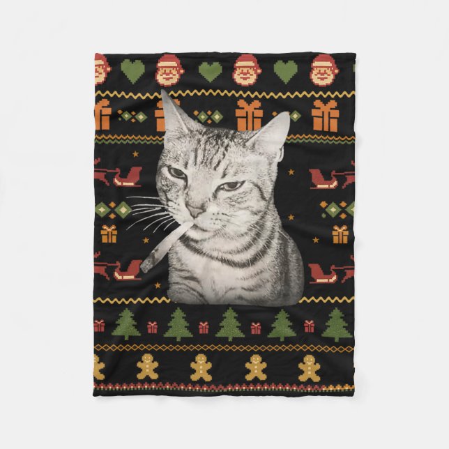 Cobertor De Velo Funny Smoking Cat Meme Christmas Ugly Sweaters For (Frente)