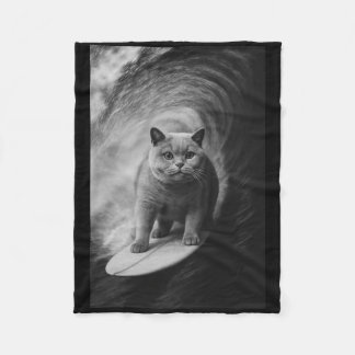 Cobertor De Velo Funny Surfing British Shorthair Cat Selfie Beach A