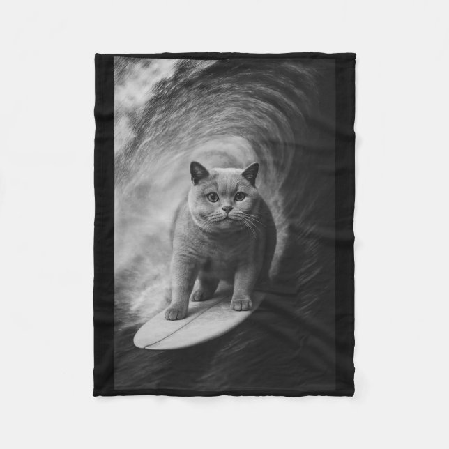 Cobertor De Velo Funny Surfing British Shorthair Cat Selfie Beach A (Frente)