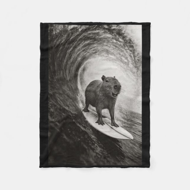 Cobertor De Velo Funny Surfing Capyra Selfie On Surfboard Beach Ani (Frente)