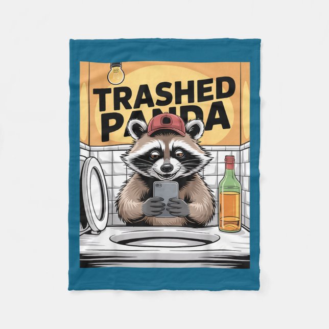 Cobertor De Velo Funny Trashed Panda Raccoon Gets Drunk  (Frente)