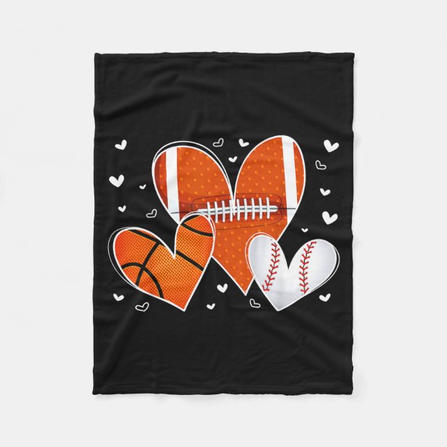 Cobertor De Velo Funny Valentines Baseball Basketball Football Hear (Frente)