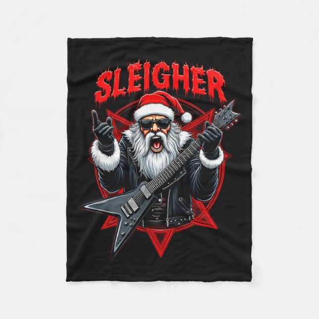 Cobertor De Velo Funny Xmas Christmas Guitar Santa Sleigher Heavy M (Frente)