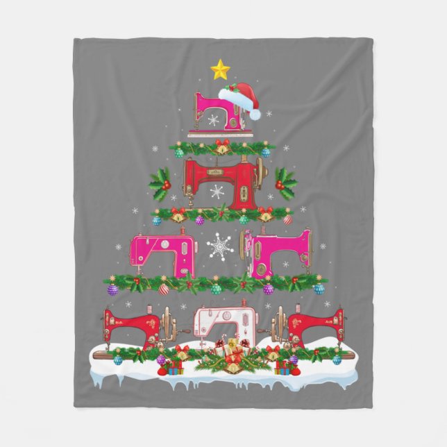 Cobertor De Velo Funny Xmas Lighting Sewing Machine Christmas Tree (Frente)