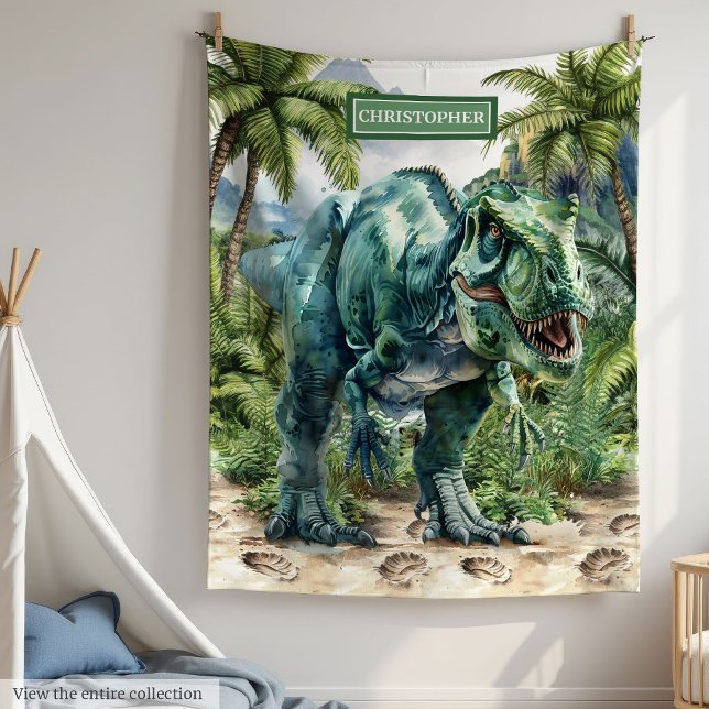 Cobertor De Velo Furioso Dinossauro Blanket Nome de Menino Personal (Furious Dinosaur Blanket Personalized Boy Name)