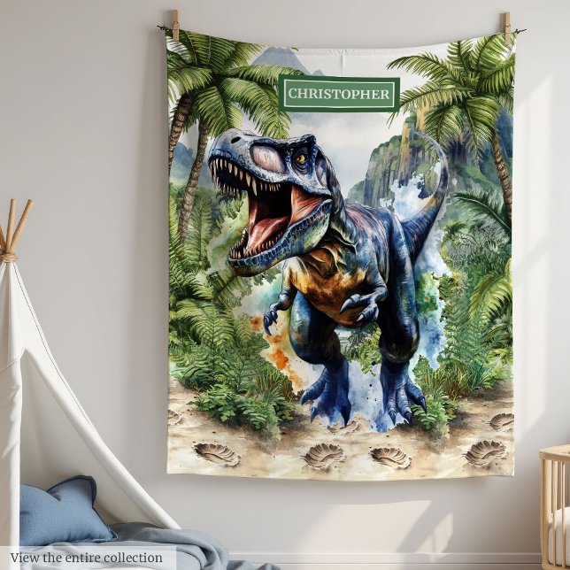Cobertor De Velo Furioso T-Rex Dinossauro Aberto Personalizado (Furious T-Rex Dinosaur Blanket Personalized Custom)