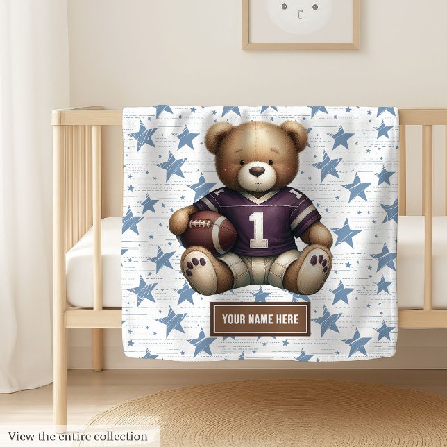Cobertor De Velo Futebol Americano Cozy Bear Blanket para Meninos (Cute American football teddy bear blanket, personalized and perfect boy birthday gift idea.)