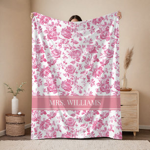 Cobertor De Velo Futura Sra Toile de Jouy Rosa Nome Personalizado