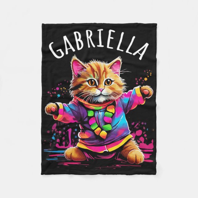 Cobertor De Velo Gabriella Dancing Kitty Cat Design Para Nome Das R (Frente)