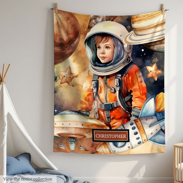 Cobertor De Velo Galáxia Personalizada do Astronauta do Blanket (Boys Space Blanket Personalized Astronaut Galaxy Gift)