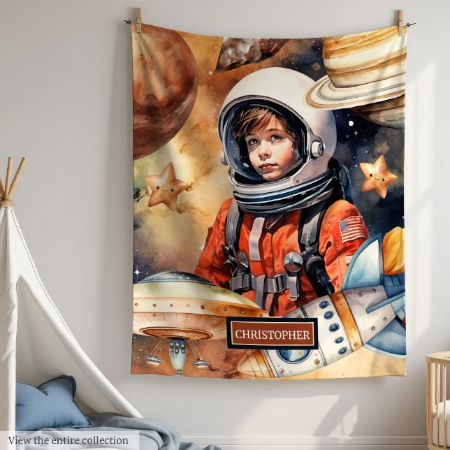 Cobertor De Velo Galaxy Blanket com nome personalizado astronauta p (Galaxy Blanket with Astronaut Custom Name for Boys

)